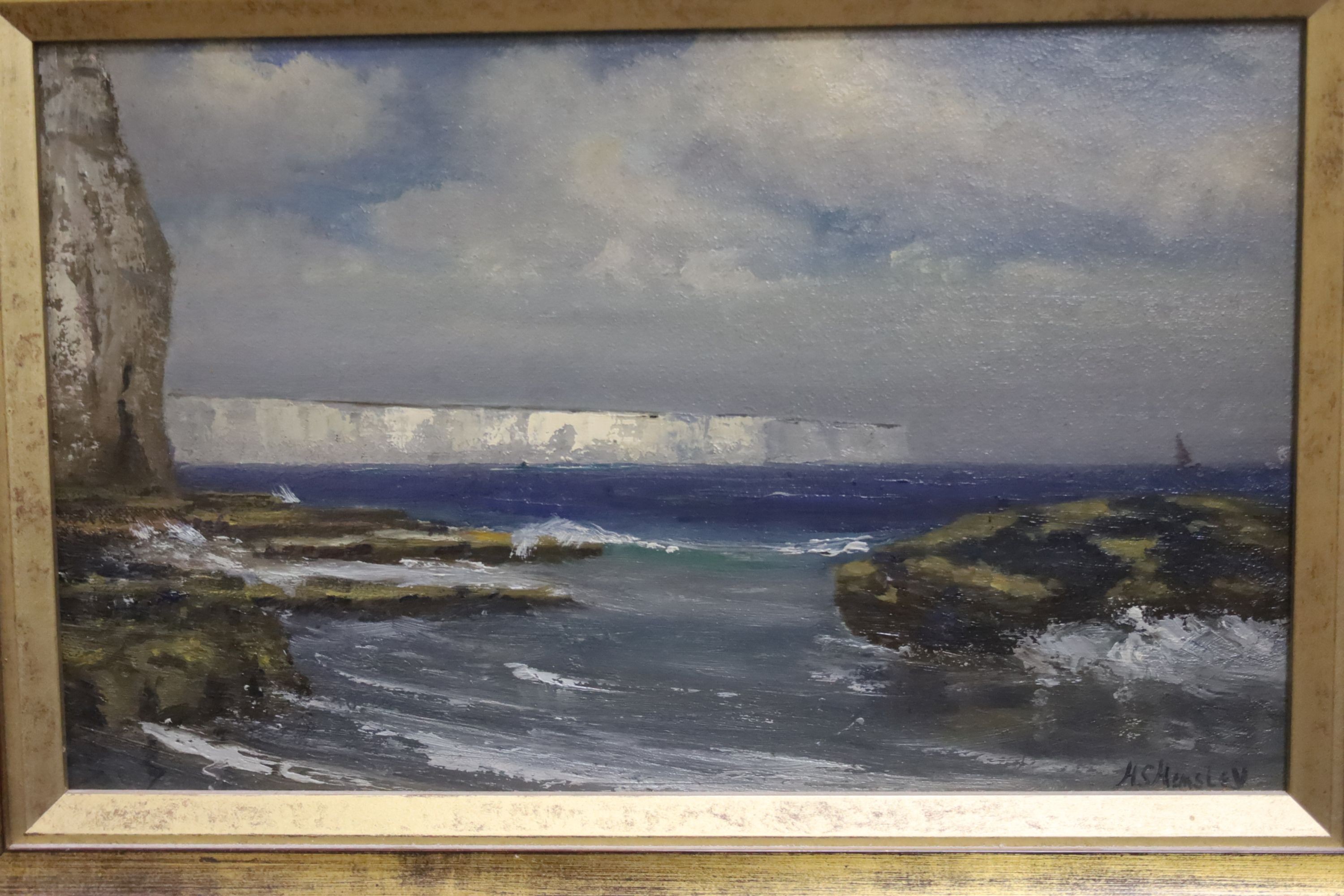 H.S Hemsley, two oils on board, Coastal landscapes, signed, 24 x 39cm and 22 x 29cm